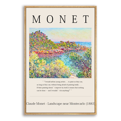 Monet Canvas Prints Landscape near Montecarlo Impressionist Art Claude Monet Prints Nature Landscape Painting Claude Monet Canvas Wall Art for Home Decorations 12"x16" Natural Framed
