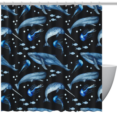 VAPOKF Shower Curtain for Bathroom Decor, Whales Jellyfish Sperm Whale Narwhal Waterproof Polyester Fabric Bath Curtain Set with 12 Hooks - 66x72 Inches VAPOKF Shower Curtain for Bathroom Decor, Whales Jellyfish Sperm Whale Narwhal Waterproof Polyester Fabric Bath Curtain Set with 12 Hooks - 66x72 Inches