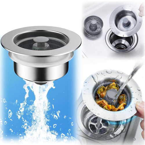 3-in-1 Stainless Steel Sink Aid, Kitchen Sink Stopper Strainer, Stainless Steel Kitchen Sink Drain Strainer for Kitchen Sink Food Catcher, Kitchen Sink Drain Basket Anti-Odor Sink Accessories