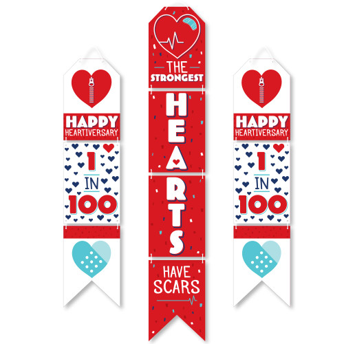Big Dot of Happiness Happy Heartiversary - Hanging Vertical Paper Door Banners - CHD Awareness Wall Decoration Kit - Indoor Door Decor