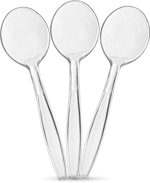 PLASTICPRO Clear Plastic Soup Spoons Disposable Cutlery Medium Weight Utensils 200 Count