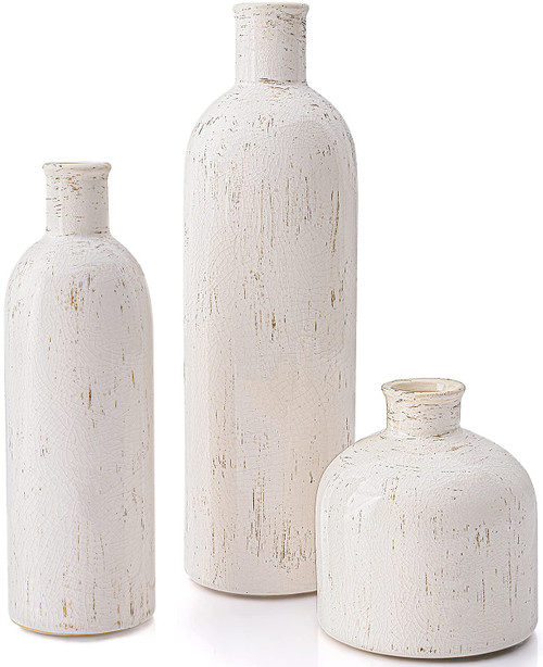 Silverrav Ceramic Vase Set-3, Modern Farmhouse Home Decor, Boho Decorative White Vases for Decor, Small Rustic Decoration for Living Room, Table, Shelf, Entryway, Bookshelf, Centerpieces, Mantel Decor