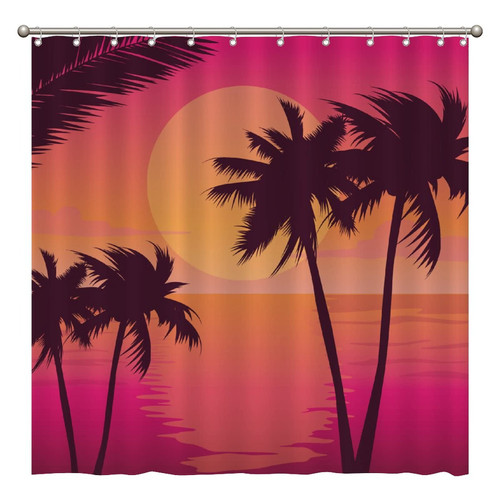ArogGeld Palm Tree Ocean Shower Curtain Sunset Beach Shower Curtains Bathroom Curtains Custom Durable Polyester Fabric Holiday Shower Curtain for Bathroom 72x72 Inches Set with 12 Hooks