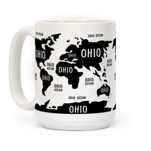 LookHUMAN The Ohio World Map White 15 Ounce Ceramic Coffee Mug