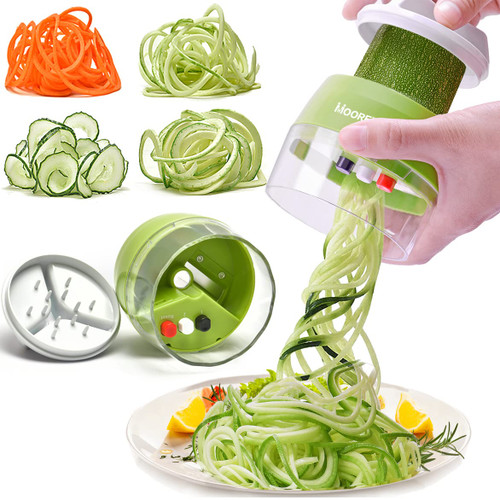 MOOREDLIFE Spiralizer Handheld Vegetable Slicer, 4 in 1 Zucchini Spaghetti Maker Vegetable Zoodle Maker Veggie Spiralizer Spiral Slicer Zucchini Spiralizer 8.58cm