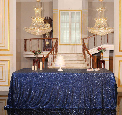 PartyDelight Sequin Tablecloth, Rectangular, 60"x120", Navy Blue