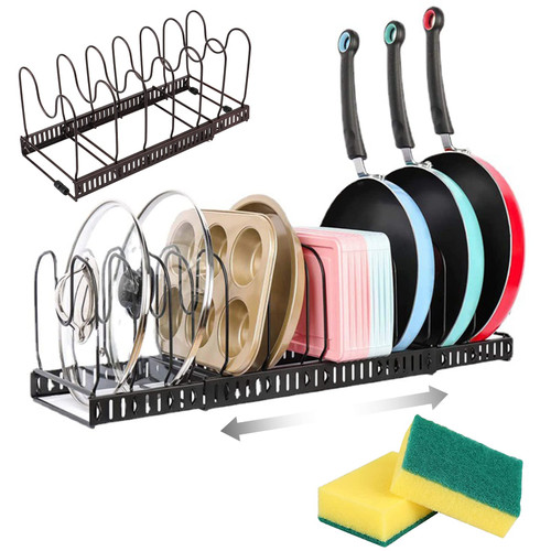 Pots and Pans Organizer,Expandable Pot Rack Organizer for Cabinet,10 Adjustable Compartment for Pot Organizer for Kitchen Cabinet Cookware Baking Frying Rack Bake Ware Storage