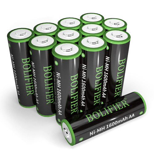 BOLIFIER NiMH Rechargeable AA Batteries, 1600mAh High Capacity Solar Lights Batteries AA 1.2v Pre-Charged Double A Battery for Outdoor Solar Lights, Household Devices (AA1600- Pack 12)