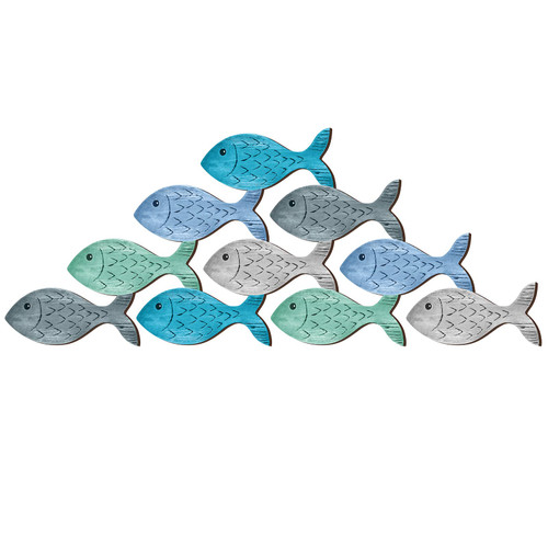 Beach Wall Decor Wooden Fish Wall Decor School of Fish Beach Bathroom Decor School of Fish Wall Art Ocean Themed Coastal Wall Decor Fish Decor for Home Indoor Outdoor, 14.96 x 7.87 Inch (Lively)