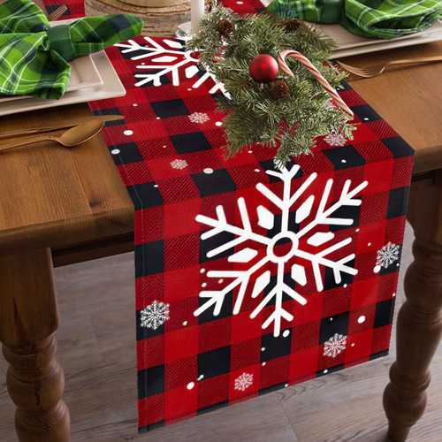 Christmas Table Runner Red Black Buffalo Check Plaid Snowflake Table Runner Seasonal Winter Christmas Xmas Holiday Kitchen Dining Living Room Table Runner 13 x 72 Inch Christmas Table Runner Red Black Buffalo Check Plaid Snowflake Table Runner Seasonal Winter Christmas Xmas Holiday Kitchen Dining Living Room Table Runner 13 x 72 Inch