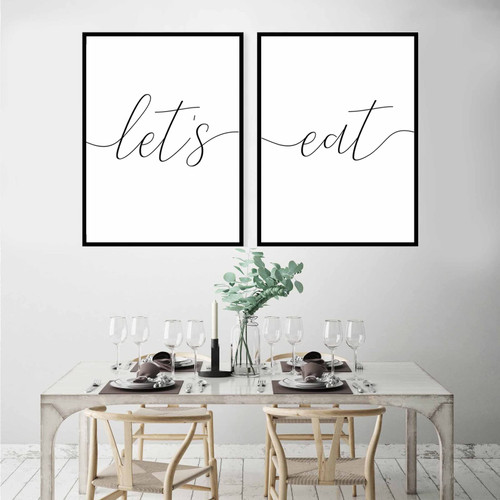 FEOFTIE Lets Eat Sign for Kitchen Wall Art Dining Room Art Wall Decor Eat Sign Kitchen Wall Decor Kitchen Paintings for Wall Decor Dining Room Wall Art Kitchen Art 12x16 Inch Set of 2 Unframed