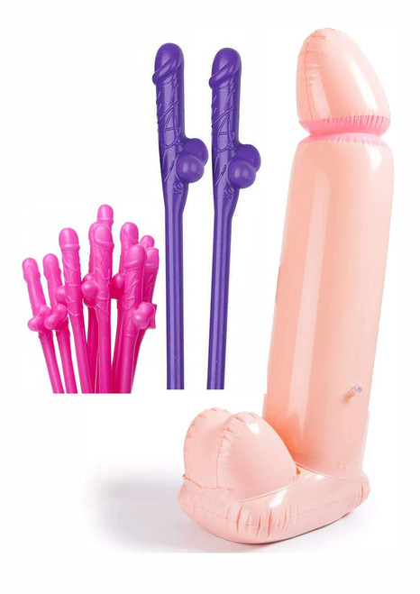 Bachelorette Party 10pcs Straws 1pcs Inflatable Pennis Willy Balloon Bachelorette Kit, Party Straws Pack Willy Straws, Bachelorette Party Pool Games