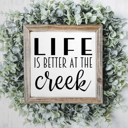 ArogGeld Life is Better at The Creek Framed Wood Sign, Wooden Wall Hanging Art, Inspirational Farmhouse Wall Plaque, Rustic Home Decor for Nursery, Porch, Gallery Wall, Housewarming
