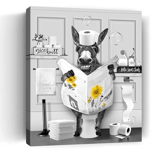 Donkey Bathroom Wall Decor 12x16inch Farmhouse Sunflower Decor Canvas Wall Art Black And White Artwork Funny Bathroom Signs Hippie Donkey Bathroom Pictures For Wall Rustic Frame Painting Cute Wall Art