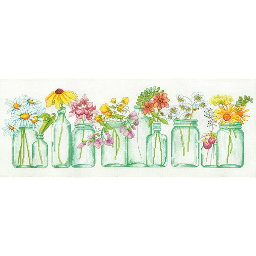 Dimensions Mason Jar Counted Cross Stitch Kit, 14 Count White Aida, 18'' x 7''.