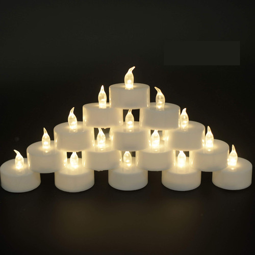 JUNPEI 50Pack Battery Tea Lights Candles- LED Tea Lights Realistic Bright Flickering Holiday Gift Operated Flameless LED Tea Light for Seasonal & Festival Celebration Warm White Lamp Battery Powered