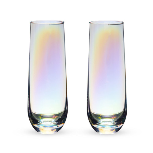 Twine Luster Stemless Champagne Glasses, Set of 2, 10 Oz. Rainbow Finish Champagne Flutes