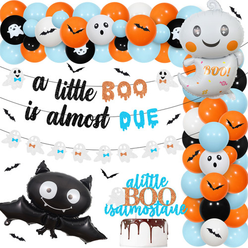Halloween A Little Boo is Almost Due Baby Shower Decorations Blue and Orange Balloon Garland Arch Kit with Banner Garland Cake Topper Foil Balloons Little Boo Baby Shower Decorations for Boy Halloween A Little Boo is Almost Due Baby Shower Decorations Blue and Orange Balloon Garland Arch Kit with Banner Garland Cake Topper Foil Balloons Little Boo Baby Shower Decorations for Boy