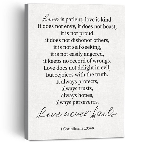 Love is Patient Love is Kind Bible Verse Canvas Painting Framed Wall Art Decor for Living Room Bedroom, 1 Corinthians 13:4-8 Christian Scripture Canvas Poster Print Decorative Gift