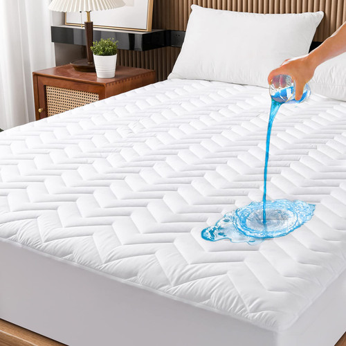 King Size Waterproof Mattress Protector Quilted, Breathable Ultra-Soft Filling Mattress Pad, Fitted Deep Pocket Mattress Cover Fits 6''-25'' Mattress King Size Waterproof Mattress Protector Quilted, Breathable Ultra-Soft Filling Mattress Pad, Fitted Deep Pocket Mattress Cover Fits 6''-25'' Mattress