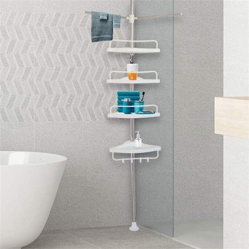 LOYALHEARTDY 4 Tier Corner Shower Caddy, Shower Storage Shelf for Shampoo Towel, Rustproof Corner Shower Organizer with Tension Pole, 43-122 inch Adjustable for Bathroom, Shower Storage White