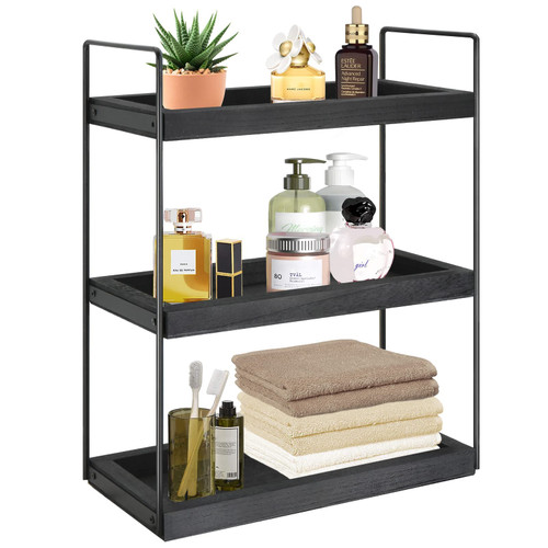 3 Tier Bathroom Counter Organizer, Wood Bathroom Organizer Countertop Storage Shelf, Bathroom Trays for Counter, Standing Rack Skincare Organizer Cosmetic Holder, Kitchen Spice Rack Bathroom Tray
