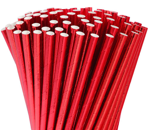 100 Pack Red Paper Straws,Biodegradable Red Straws,Disposable Paper Drinking Straws,Cake Pop Sticks,Foil Paper Straws for Birthday Bridal/Baby Shower Wedding Party Supplies Decorations