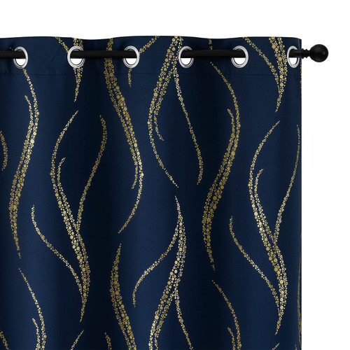Yakamok Blackout Curtains 84 inch Length Living Room Thermal Insulated Gold Wave Line Dots Pattern Curtains Room Darkening Grommet Curtains for Bedroom, Navy, W42 x L84-inch, 2 Panels Yakamok Blackout Curtains 84 inch Length Living Room Thermal Insulated Gold Wave Line Dots Pattern Curtains Room Darkening Grommet Curtains for Bedroom, Navy, W42 x L84-inch, 2 Panels