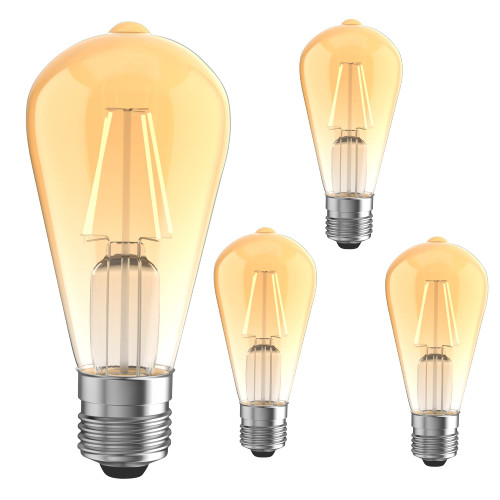 FGGHOO ST64 (ST21) Dimmable LED Edison Light Bulbs, 4W (Equivalent 40W), 2200K Warm White (Amber Glass) E26 Base Vintage Light Bulb LED Filament Bulbs for Rustic Pendant, Reading, Home Light -4 Pack FGGHOO ST64 (ST21) Dimmable LED Edison Light Bulbs, 4W (Equivalent 40W), 2200K Warm White (Amber Glass) E26 Base Vintage Light Bulb LED Filament Bulbs for Rustic Pendant, Reading, Home Light -4 Pack