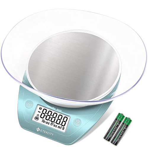 Etekcity 0.1g Food Scale, Bowl, Digital Grams and Ounces for Weight Loss, Dieting, Baking, Cooking, and Meal Prep, 11lb/5kg, Bright Blue Etekcity 0.1g Food Scale, Bowl, Digital Grams and Ounces for Weight Loss, Dieting, Baking, Cooking, and Meal Prep, 11lb/5kg, Bright Blue