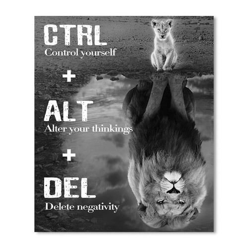 Inspirational Quote Canvas Wall Art: Ctrl Alt Del Motivational Poster for Office Decor, Black White Lion Picture Positive Saying Sign Home Decoration 9 x 11" Inspirational Quote Canvas Wall Art: Ctrl Alt Del Motivational Poster for Office Decor, Black White Lion Picture Positive Saying Sign Home Decoration 9 x 11"