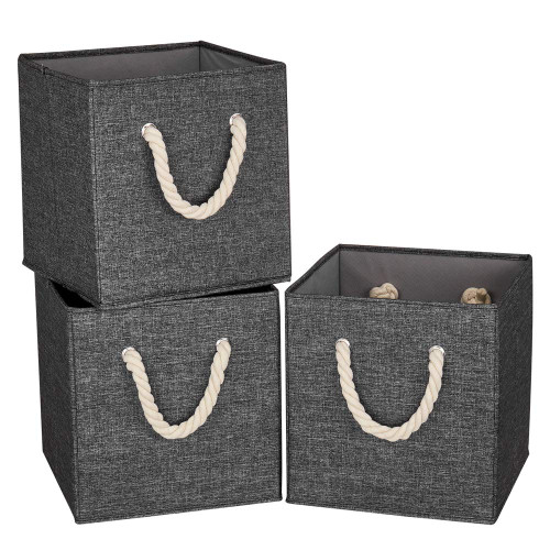 Grey Foldable Fabric Cube Storage Bins Cloth Cube Storage Organizer Bin with Cotton Rops 10.5x10.5x11 In Collapsible Clothes Storage Cubes Basket Drawers Organizer Decroative Storage Boxes for Organizing Closet Shelves ,Q-ST-58-3