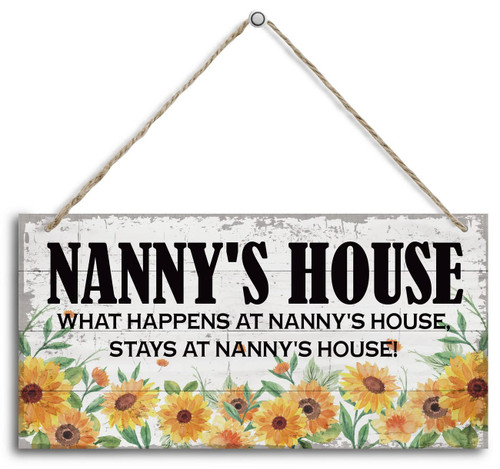 Vintage Nanny's House What Happens at Nanny's House, Stays at Nanny's House Wood Decor Sign, Hanging Printed Wooden Plaque Decor, Rustic Home Decor Sign, Nanny Decor, Gift for Grandma 12x6 inch