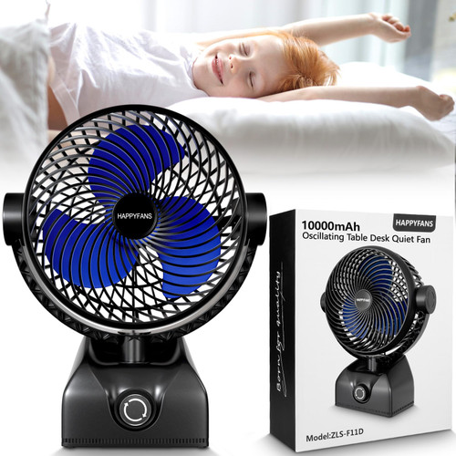 ZEQUK Quiet Desk Fan, 2023 Oscillating Rechargeable Table Fan, Stepless Speed Regulation, 10000mAh Portable Personal Desktop Fan, Wide-Angled Oscillation USB Fan for Home Bedroom Office Library