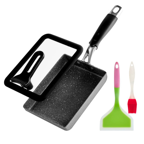 RATWIA Premium Tamagoyaki Pan 7" x 5" - Japanese Omelette Pan Nonstick - Japanese Egg Pan with Lid and Oil Brush - Omelette Pan - Tamago Pan - Omelet Pan - Small Egg Pan - Square Pan RATWIA Premium Tamagoyaki Pan 7" x 5" - Japanese Omelette Pan Nonstick - Japanese Egg Pan with Lid and Oil Brush - Omelette Pan - Tamago Pan - Omelet Pan - Small Egg Pan - Square Pan