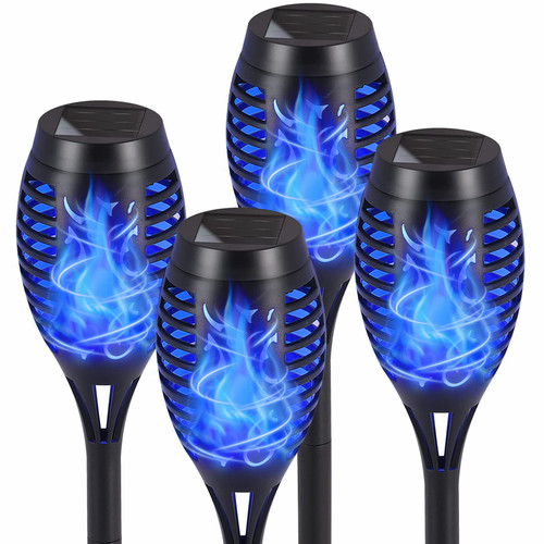 HKMGT Upgrade Solar Lights Outdoor Waterproof, 4 Pack Solar Outdoor Torches Lights with Flickering Flame Mini Solar Landscape Halloween Decoration Lighting for Pathway Lights for Garden Yard Patio