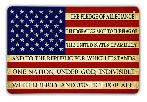 Vintage American Flag Tin Sign Pledge of Allegiance Flag Sign Retro Metal Tin Sign Man Cave Sign for Bar Home Living Room Decorative