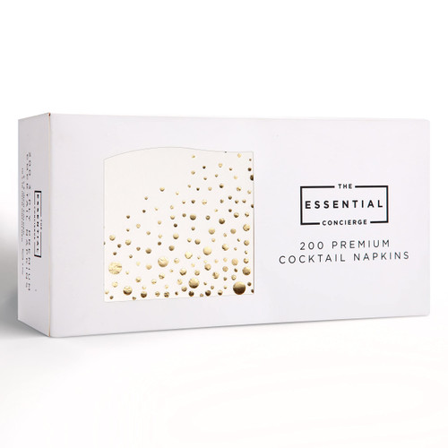 Stylish 5x5 Inch Gold Napkins -200 Pack of White and Gold Cocktail Napkins - Add Sparkle to Your Event with Party Napkins - 3 Ply Gold Paper Napkins - Disposable Wedding Napkins or Dessert Napkins