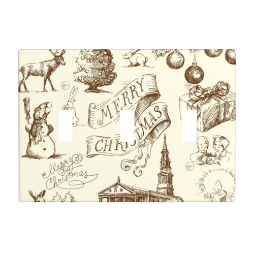 Triple Toggle Decorator Light Switch Receptacle Hand Drawn Christmas Pattern Outlet Wall Plate Covers Electric Receptacle Plug Covers