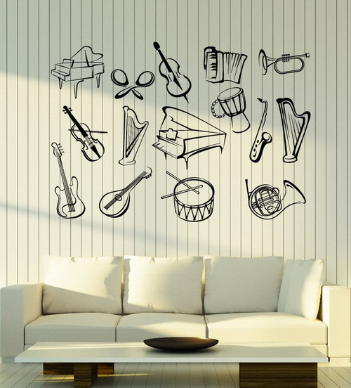Vinyl Wall Decal Sketch Musical Percussion Instruments Music Shop Stickers Mural Large Decor (g7814) Black Vinyl Wall Decal Sketch Musical Percussion Instruments Music Shop Stickers Mural Large Decor (g7814) Black