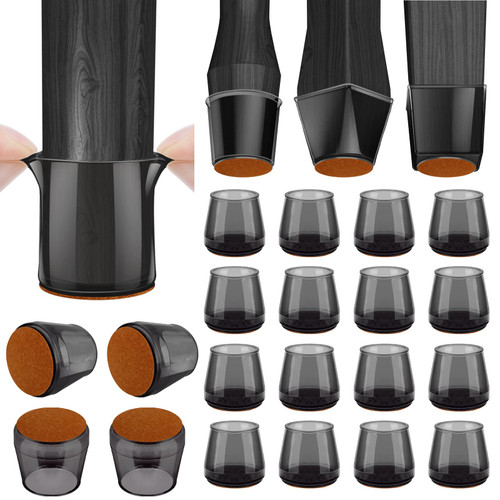 BALEINE 16 Pack Silicone Chair Leg Floor Protectors, Stool Leg Protectors Cap, Non-Slip Chair Leg Caps for Hardwood Floors (Black & Large, 16 Pack)