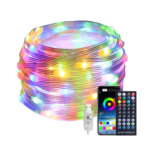 VEEKI LED Rope Lights, 100 LED Smart Fairy String Lights with Remote APP Control and Music Sync, IP65 Waterproof Outdoor RGBIC String Lights USB Powered for Home Wedding Holiday Party Decor (33ft)