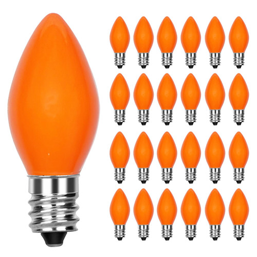 25 Pack C7 Orange Light Bulb, Orange Ceramic Incandescent Light Bulbs for C7 Outdoor String Lights, Halloween Lighting, C7/E12 Candelabra Base, 5 Watt