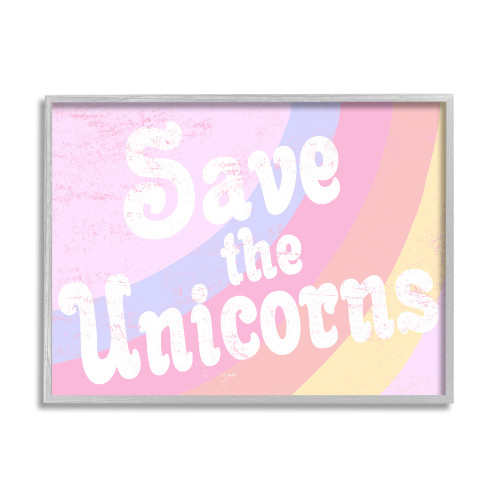 Stupell Industries Save The Unicorns, Design by Daphne Polselli Gray Framed Wall Art, 16 x 20, Pink