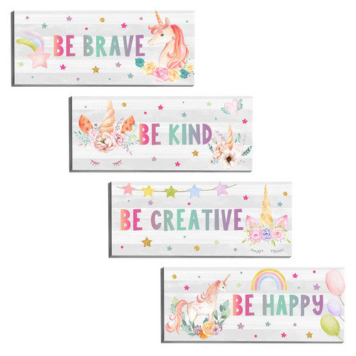 4 Sheets 26.62x9.84 Inch Rainbow Girls Room Wall Decor Unicorn Rainbow Motivational Wall Sticker Inspirational Wall Art Room Decor Unicorn Bedroom Decor for Girls Kids Bedroom Nursery Decorations