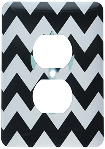 3dRose lsp_201994_6 Aqua Blue Anchor with Black & White Chevron Pattern 2 Plug Outlet Cover