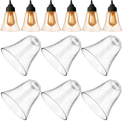 6 Pcs Clear Seeded Glass Shade Seeded Ceiling Fan Light Covers Ceiling Fan Light Shades Light Fixture Globes Replacement Glass Shades for Pendant Lights Chandelier Sconce 1.65 in Fitter Diameter