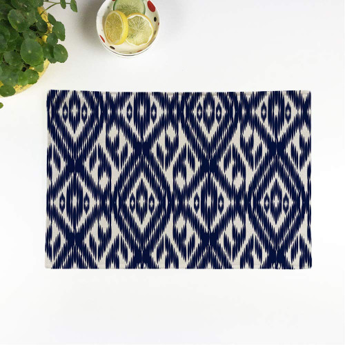 rouihot Set of 4 Placemats Accessory Blue Ikat Ogee Pattern Abstract Autumn Aztec Boho Non-Slip Doily Place Mat for Dining Kitchen Table