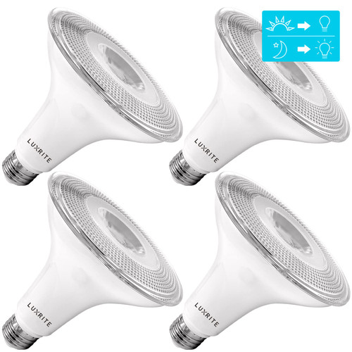 LUXRITE Dusk to Dawn PAR38 LED Bulb, 120W Equivalent, Automatic On Off Sensor, 3000K Soft White, 1250 Lumens, Wet Rated, Outdoor Security Spotlight, UL Listed, E26 Base (4 Pack)