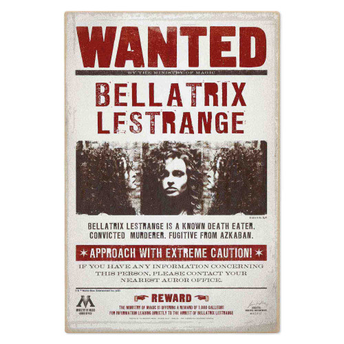 Open Road Brands Harry Potter Bellatrix Lestrange Wanted Poster Wood Wall Decor - Vintage Bellatrix Lestrange Sign for Kids' Bedroom or Movie Room